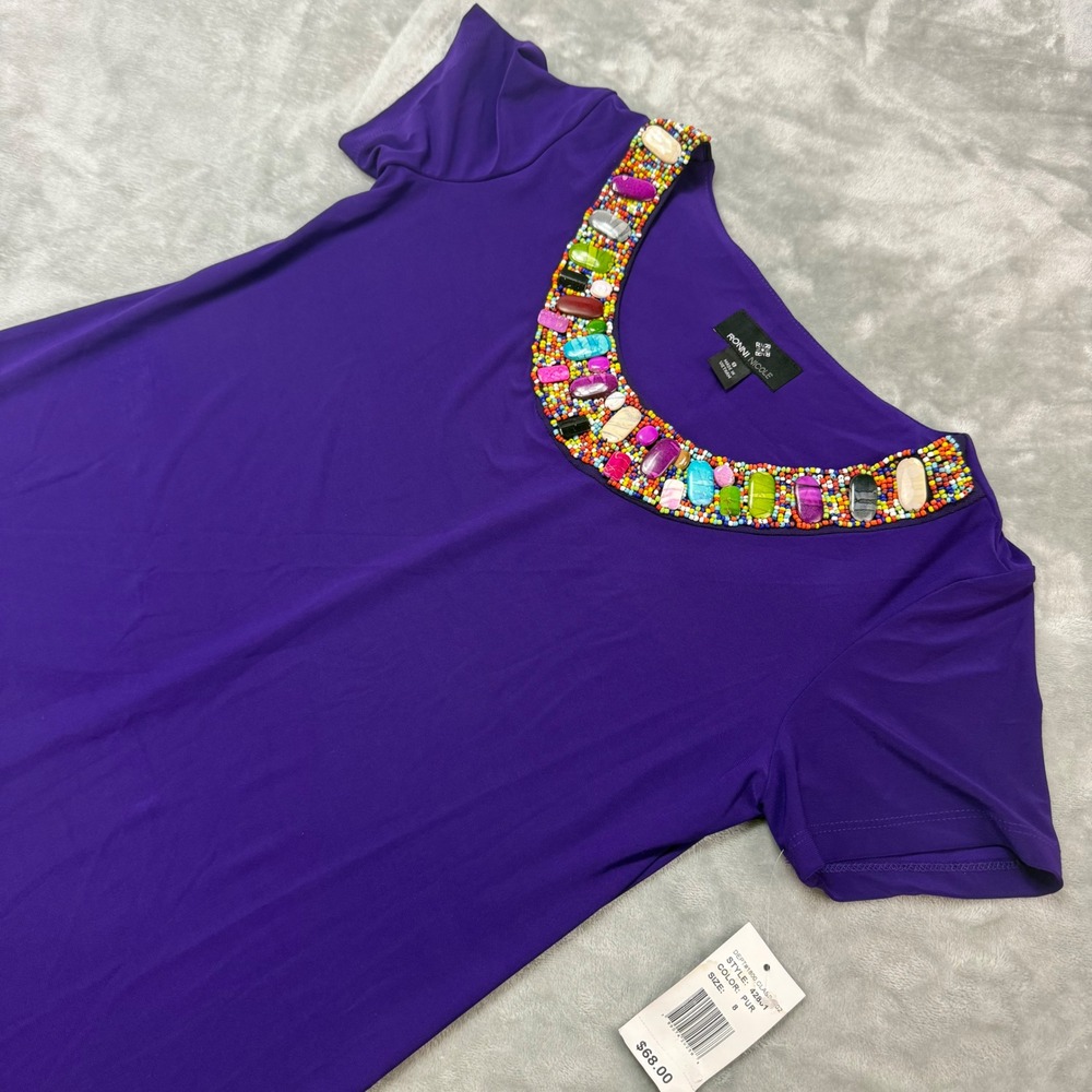 Ronni Nicole Purple Embellished Neckline Dress Size 8 Short‎ Sleeve